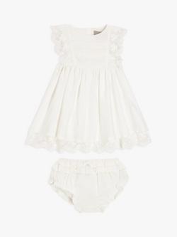 John Lewis Heirloom Collection Baby Linen Christening Dress & Bloomer Set, White, White