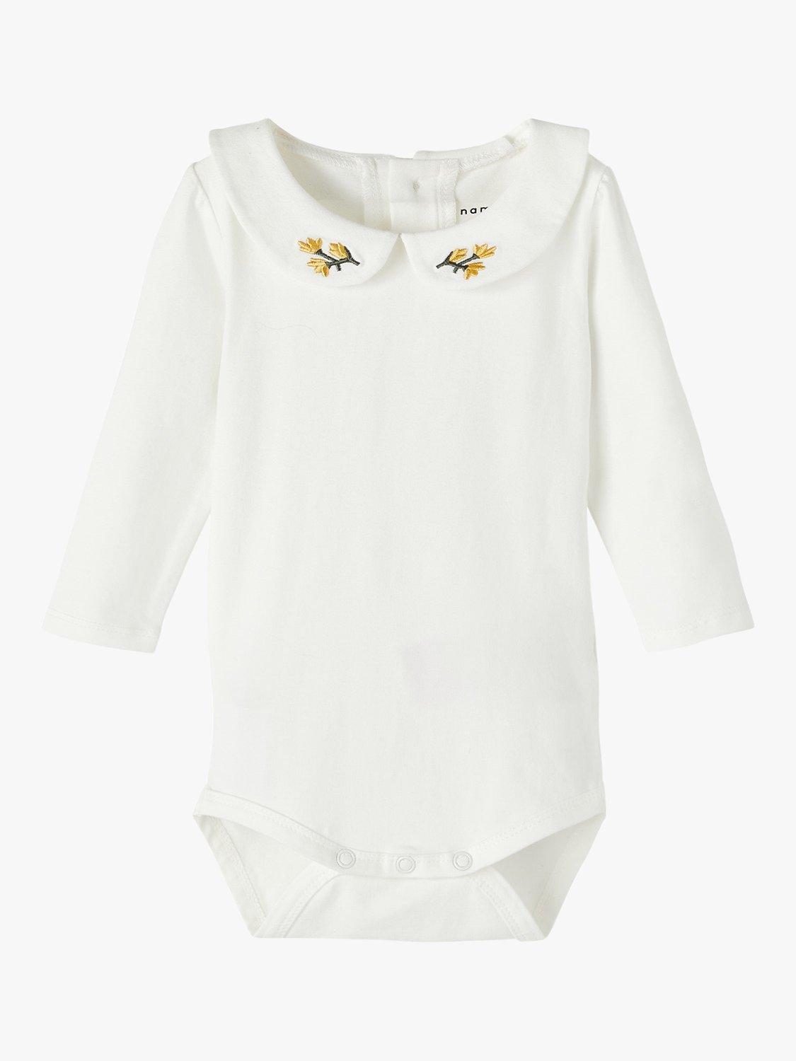 NAME IT Baby Organic Cotton Floral Embroidered Collar Bodysuit