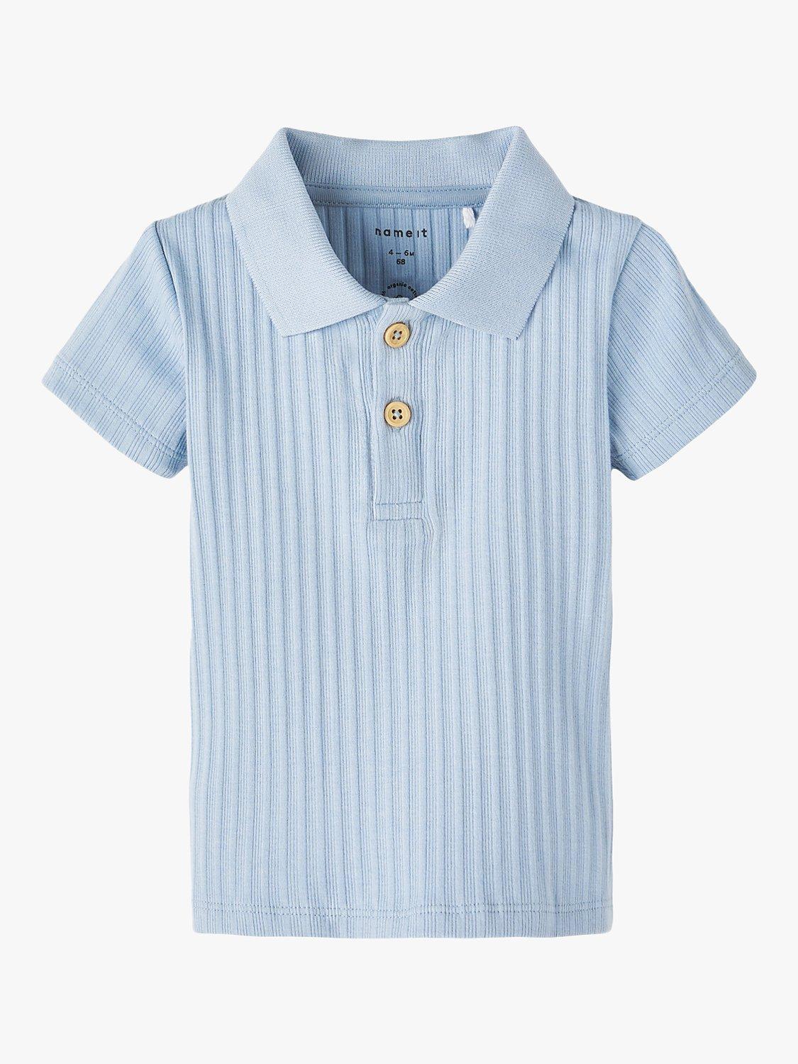 NAME IT Baby Textured Short Sleeve Polo Shirt, Dusty Blue