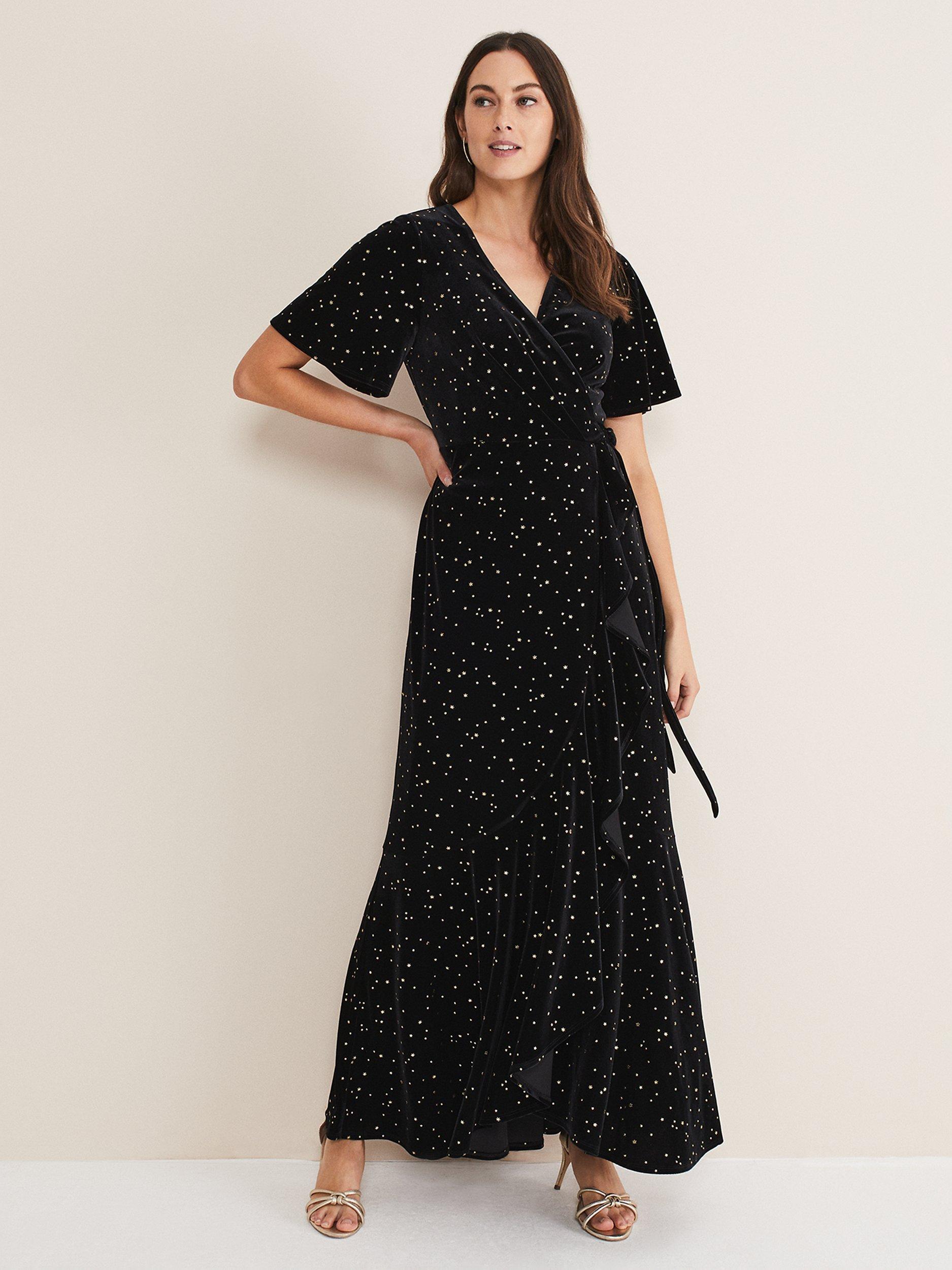 Phase Eight Holly Velvet Star Wrap Maxi Dress, Black