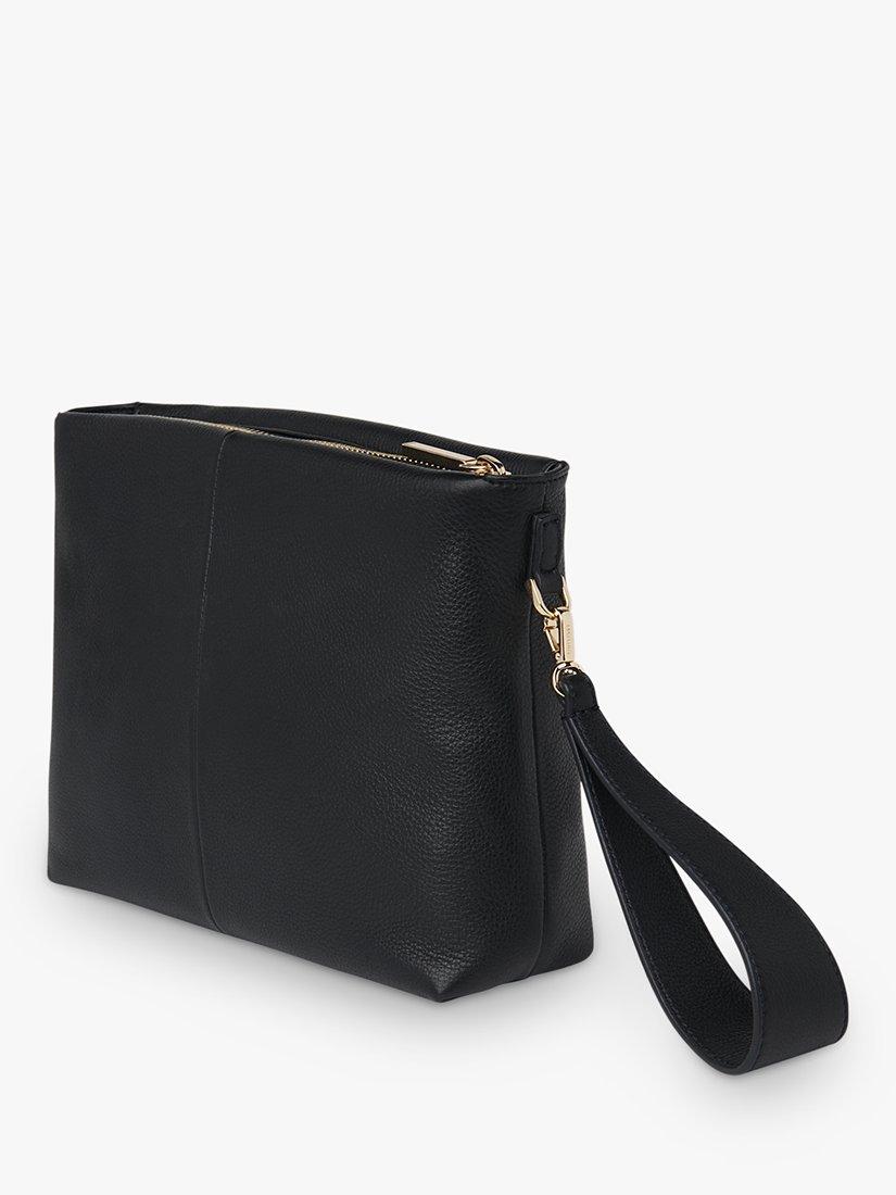 Product image 2 of 5, which shows Whistles Avah Zip Top Leather Clutch Bag, Black