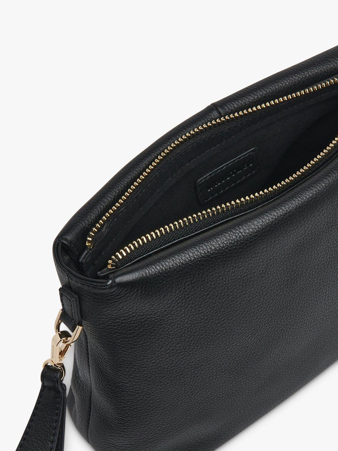 Product image 3 of 5, which shows Whistles Avah Zip Top Leather Clutch Bag, Black