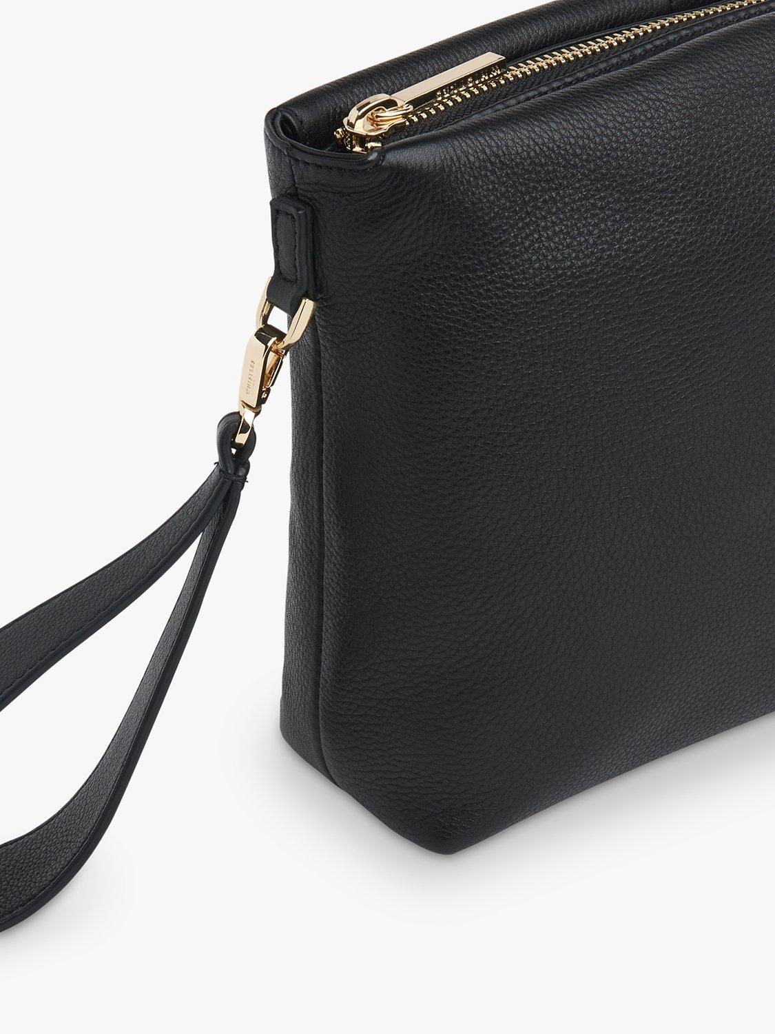 Product image 4 of 5, which shows Whistles Avah Zip Top Leather Clutch Bag, Black