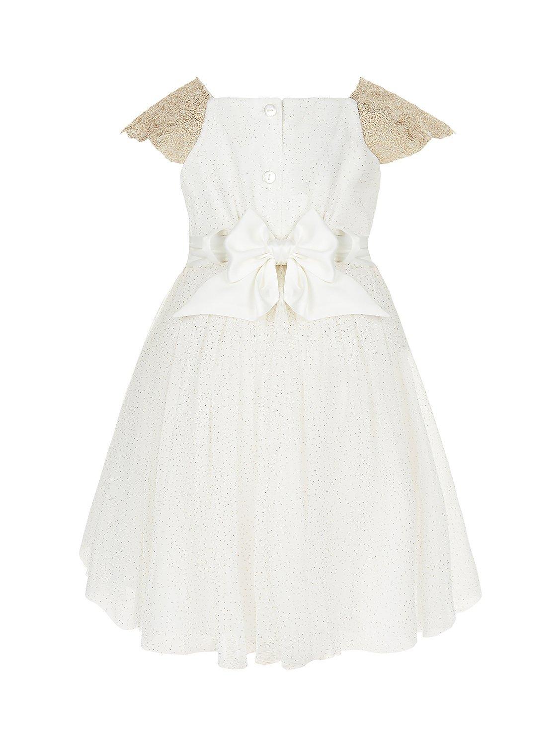 Product image 2 of 3, which shows Monsoon Baby Estella Embroidered Bodice Party Dress, Gold, 0-3 months