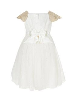 Monsoon Baby Estella Embroidered Bodice Party Dress, Gold - view 2, Gold