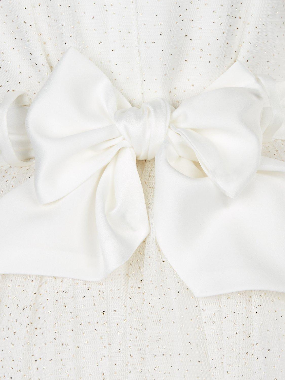 Product image 3 of 3, which shows Monsoon Baby Estella Embroidered Bodice Party Dress, Gold, 0-3 months