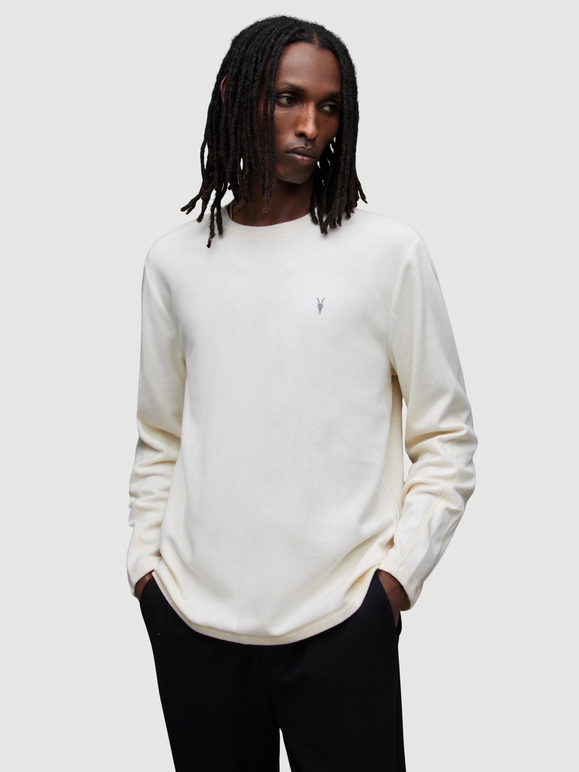 AllSaints Rowe Crew Neck Ribbed Top, Chalk White