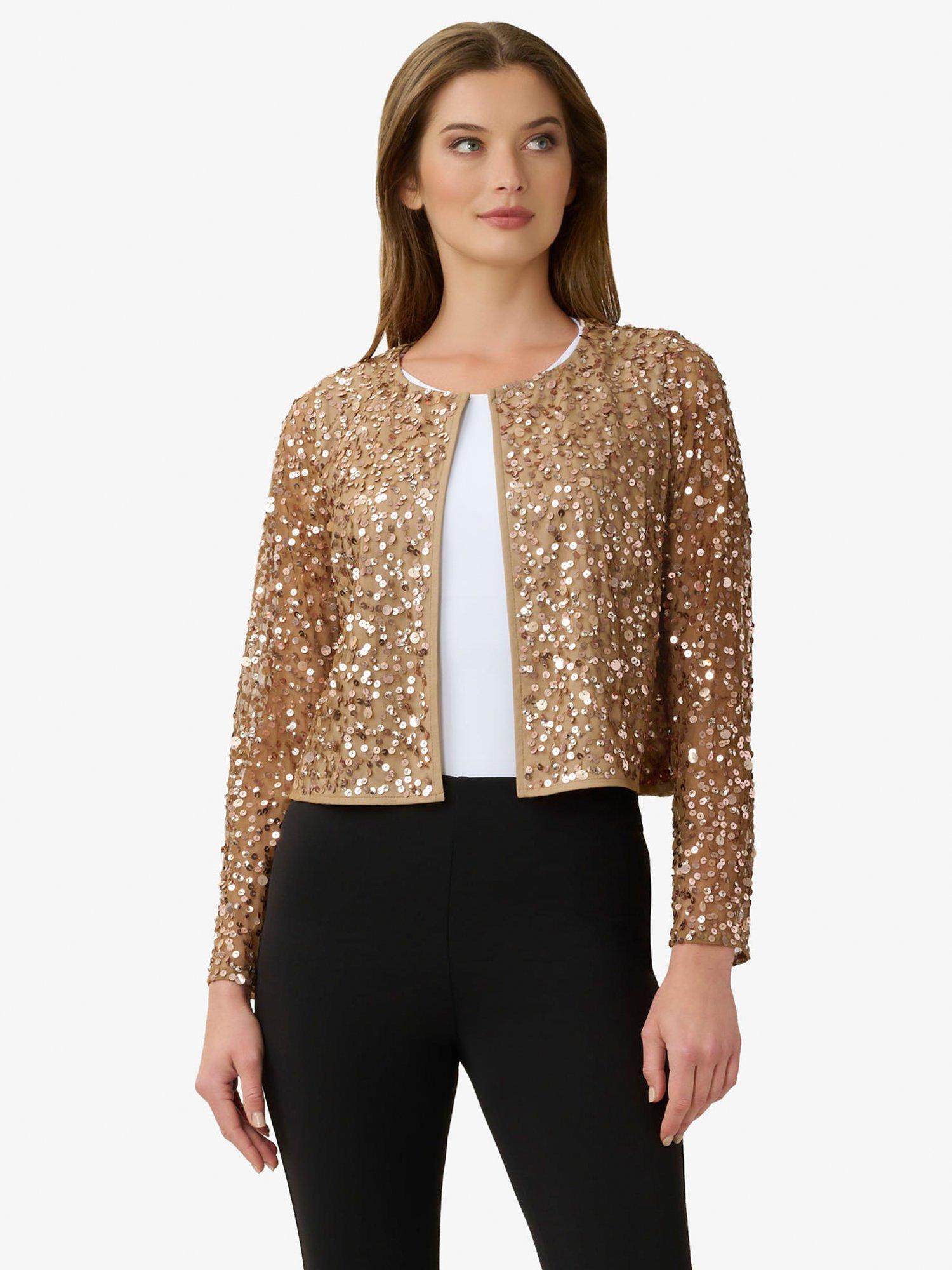 Adrianna Papell Sequin Mesh Jacket, Antique Copper