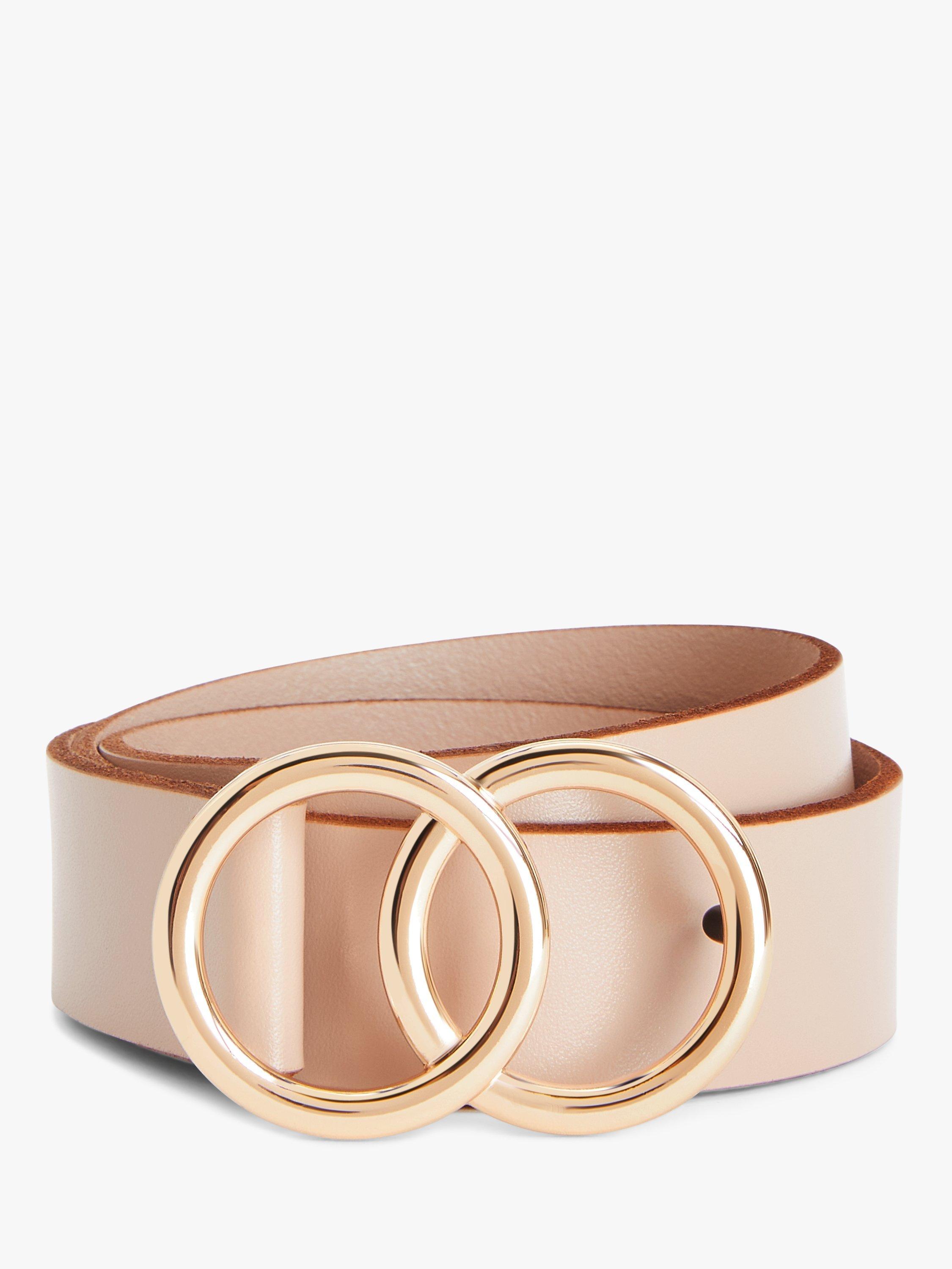 John Lewis Olivia Double O Detail Leather Jeans Belt Nude Gold