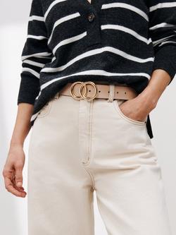 John Lewis Olivia Double O Detail Leather Jeans Belt - view 2, Nude  /Shiny Gold Hw