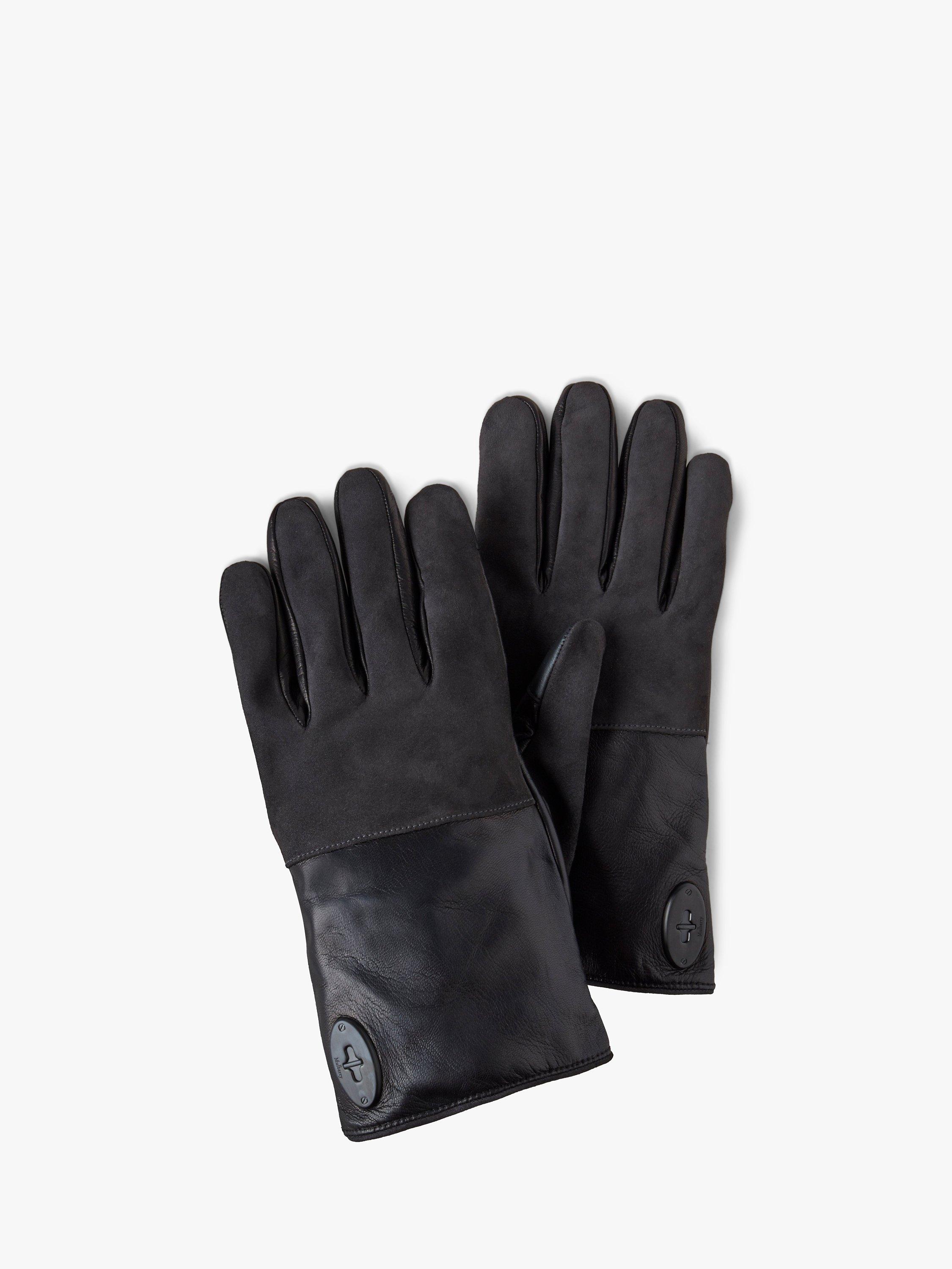 Mulberry Men's Touchscreen Leather Gloves, Black & Charcoal