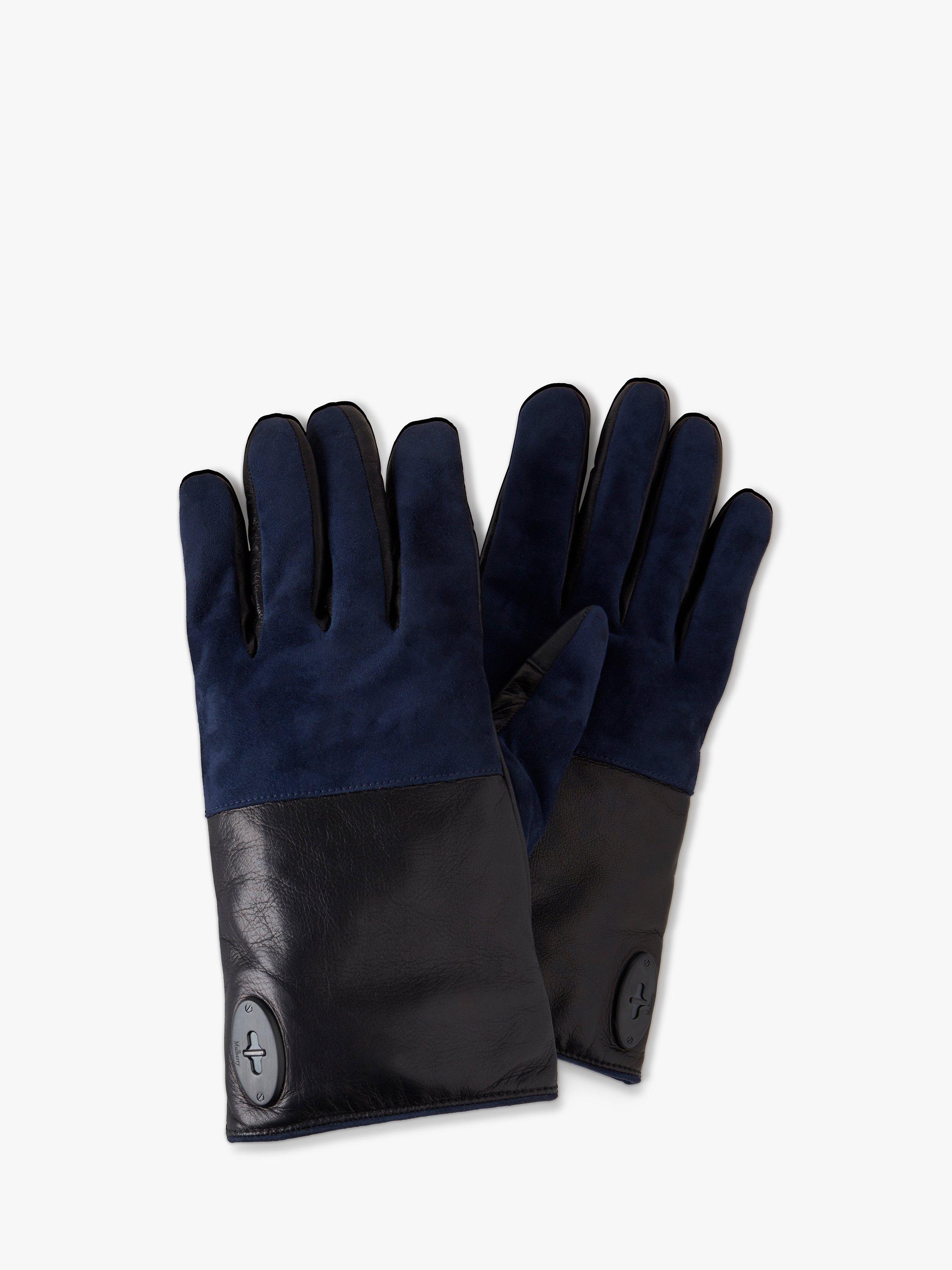 Mulberry Men's Touchscreen Leather Gloves, Black & Midnight
