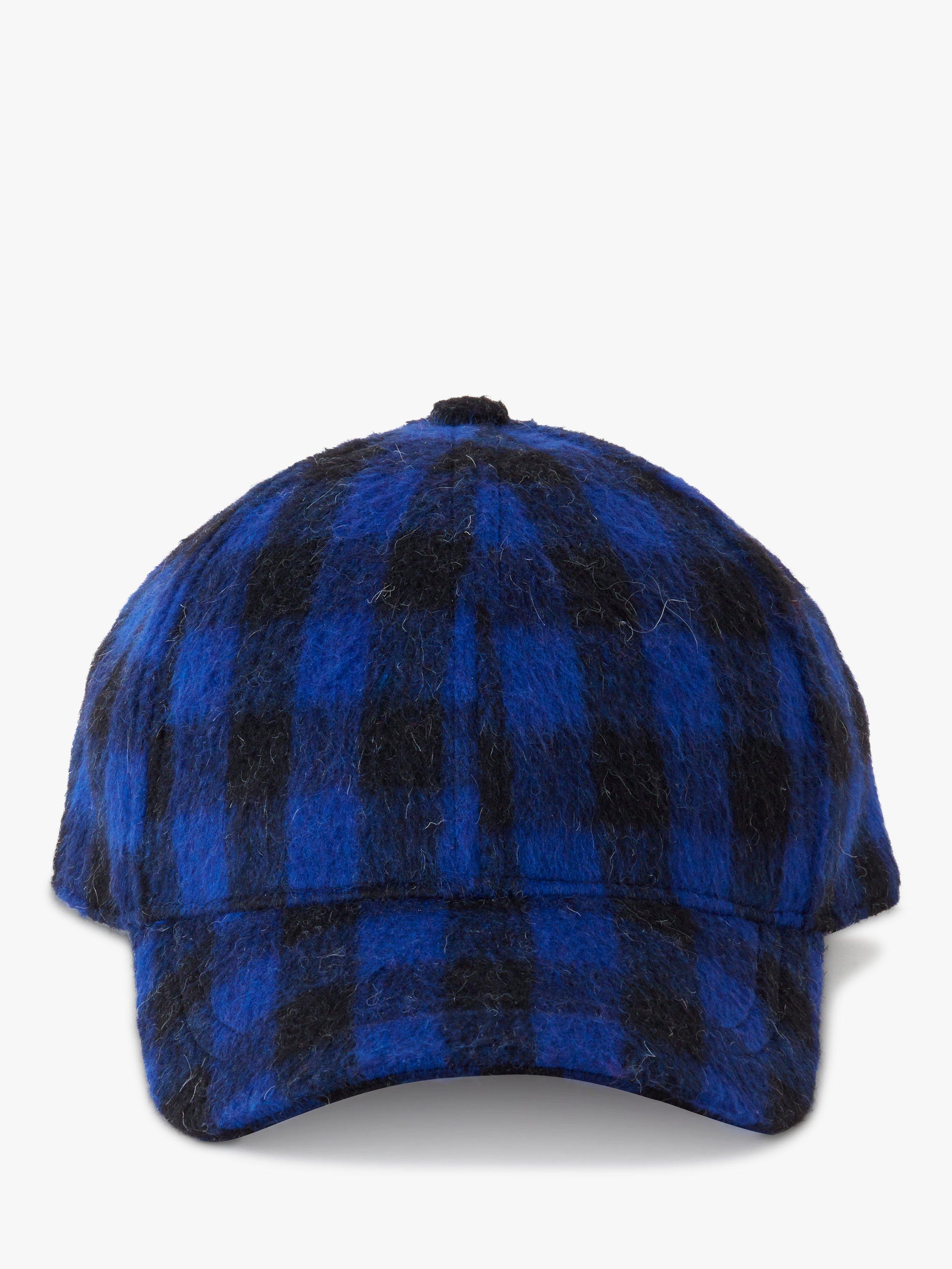 Mulberry Wool Blend Check Baseball Cap, Sapphire & Black