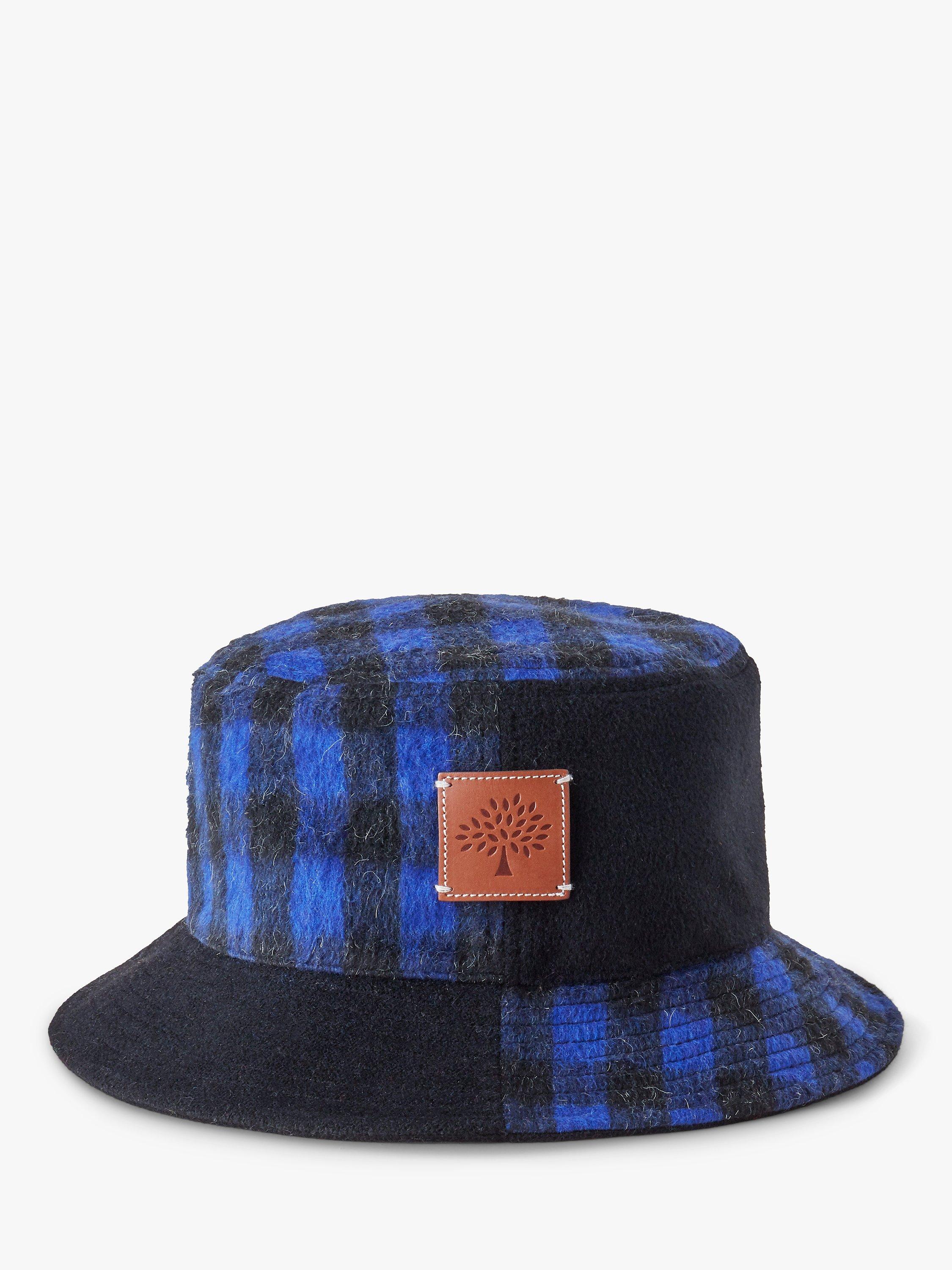 Mulberry Wool Blend Check Bucket Hat, Sapphire & Black