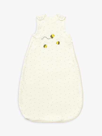 John Lewis Oh My Darling Bee Sun Print Sleeping Bag, 0.5 Tog, White/Multi, Grey
