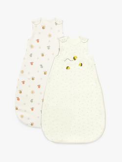 John Lewis Embroidered Bee Baby Sleeping Bag, 0.5/1.5 Tog, Pack of 2, Natural