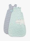 John Lewis Hippo/Croc Print Baby Sleeping Bag, 1.5 Tog, Pack of 2, Green/Navy