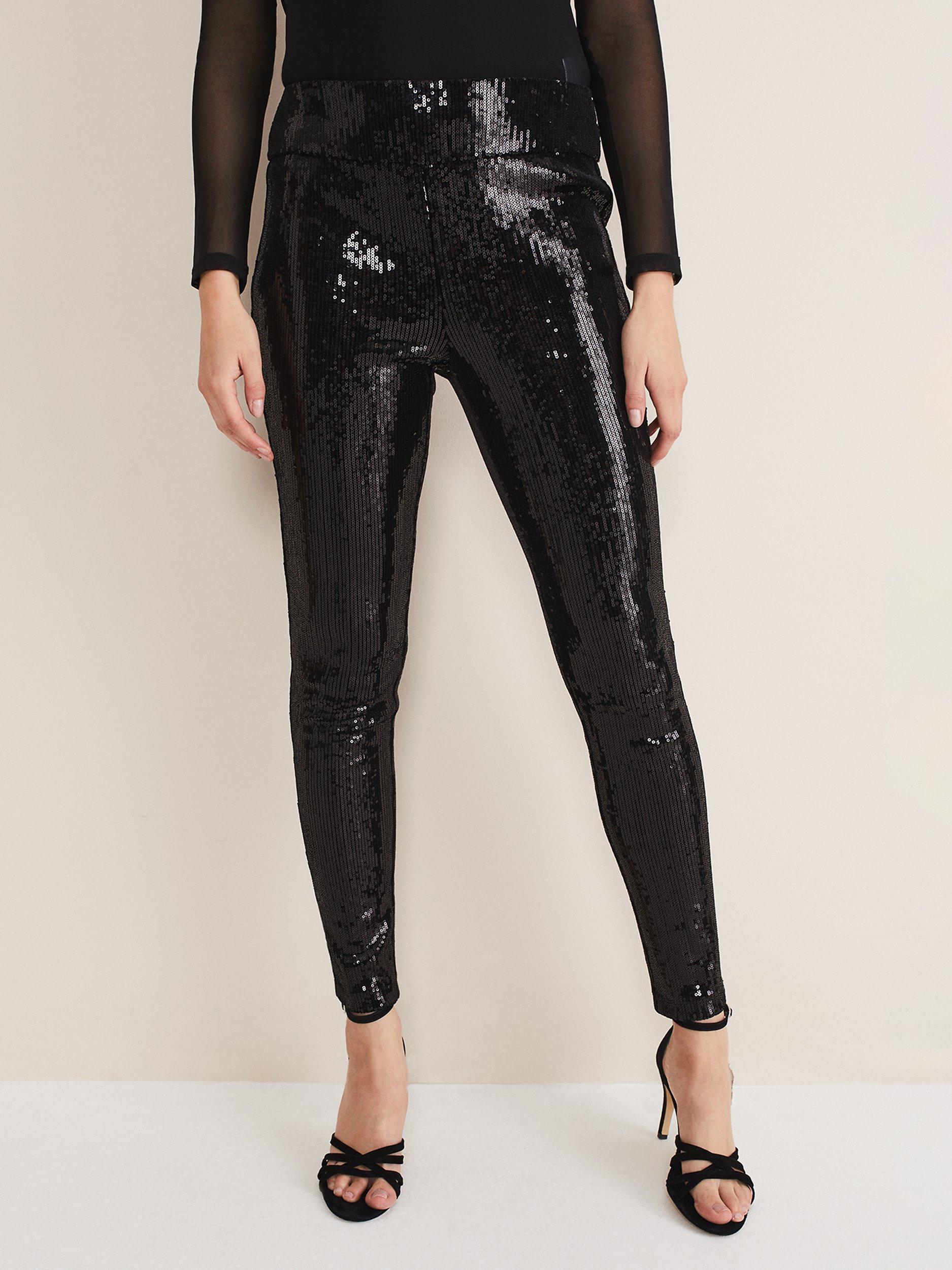 Phase Eight Ausha Sequin Leggings, Black