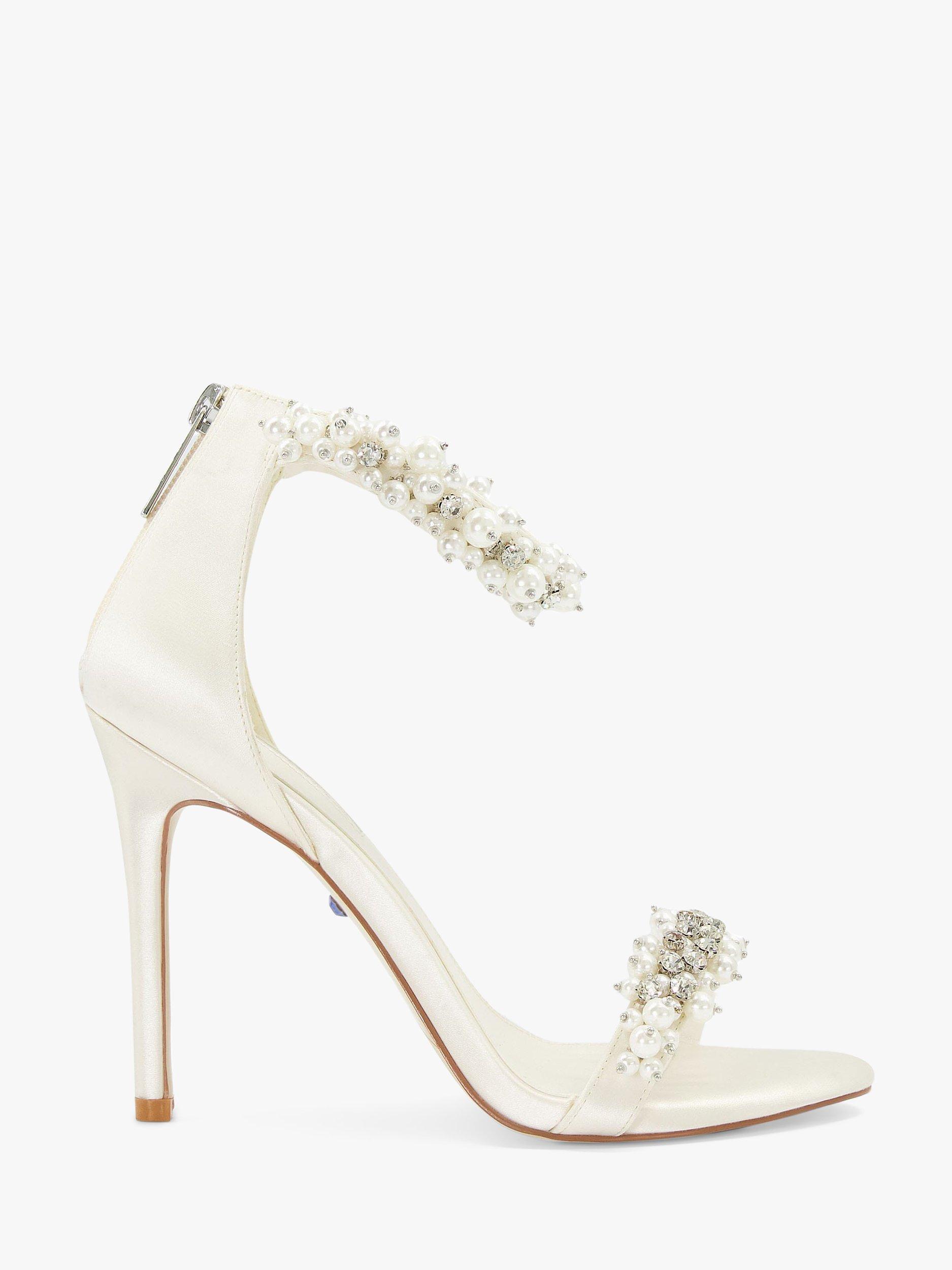 Dune Bridal Collection Wide Fit Marriage Beaded Ankle Trim Wedding Satin Sandals, Ivory