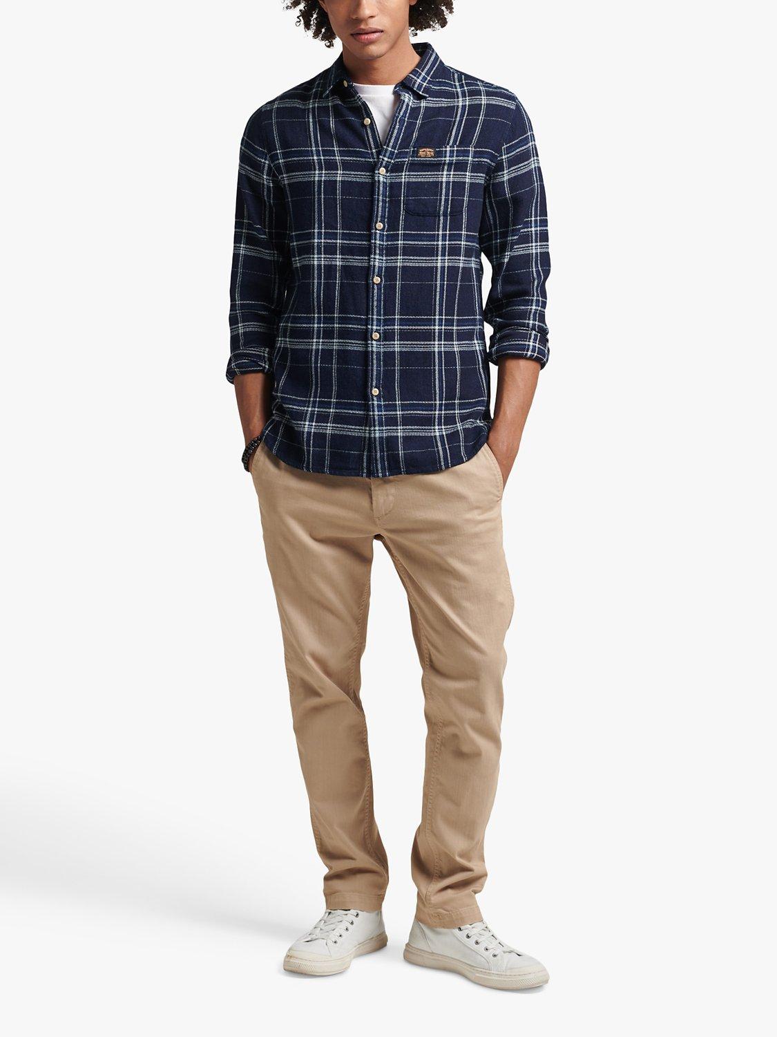 Superdry Cotton Workwear Long Sleeve Shirt, Indigo Flannel Check, XXXL