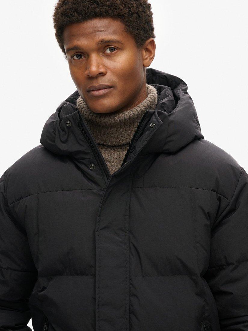Product image 4 of 6, which shows Superdry Hooded Box Quilt Puffer Jacket, Black, S