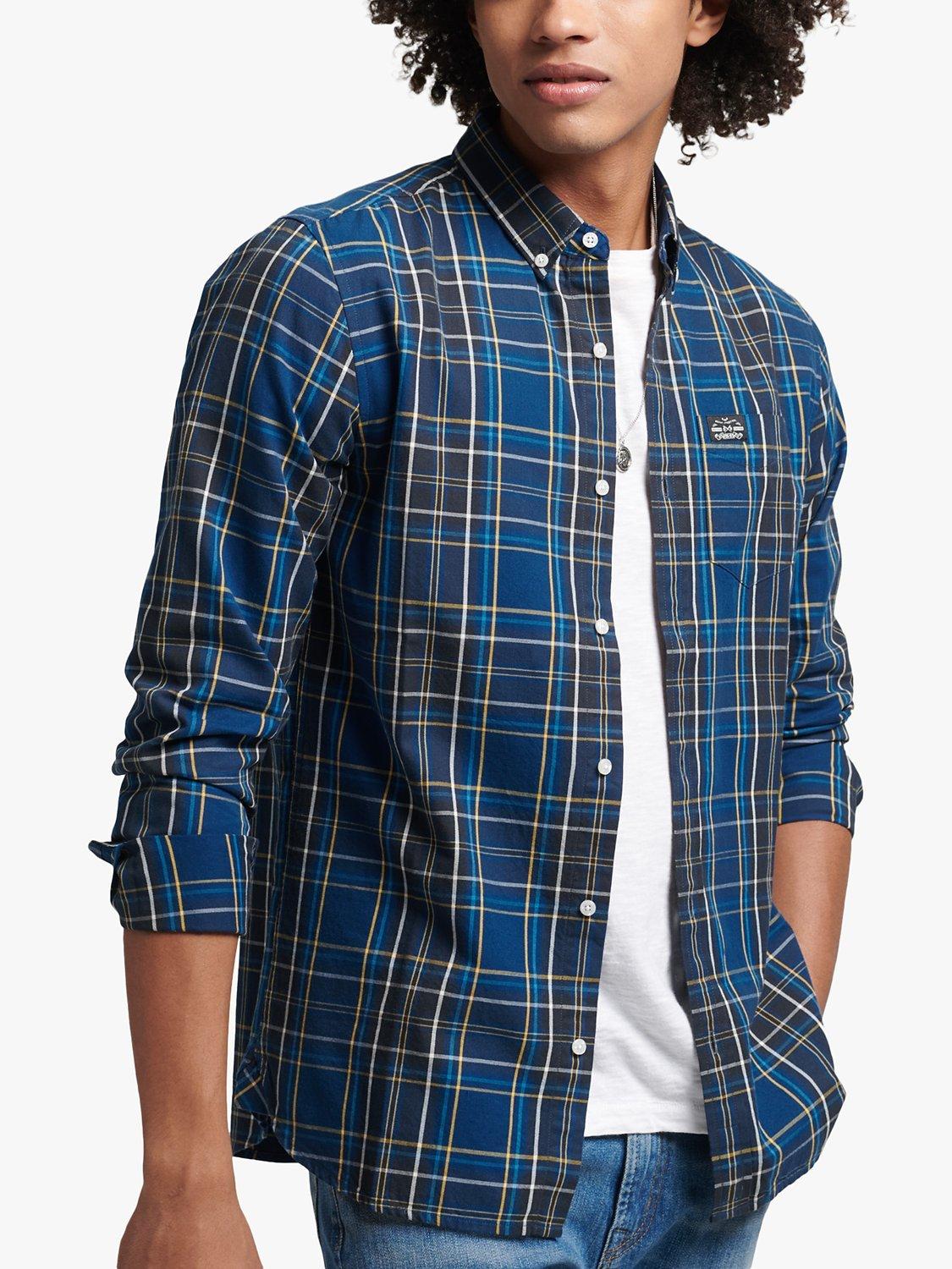 Superdry Cotton Check Merchant Shirt, Kilburn Check Navy
