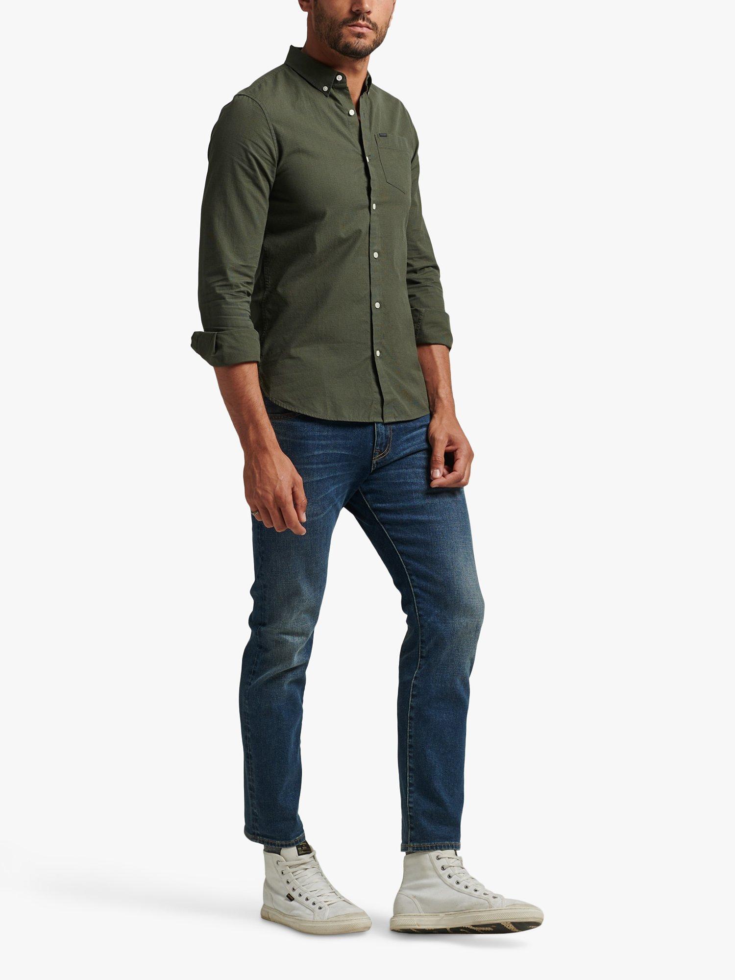 Superdry Cotton Micro Check Shirt, Thyme Micro Check