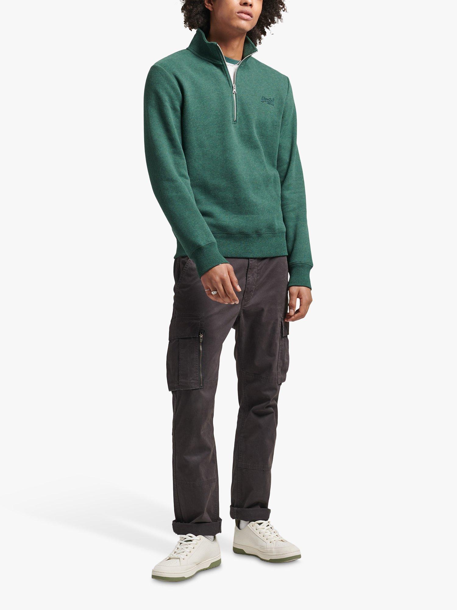 Superdry Organic Cotton Essential Logo Half Zip Sweatshirt, Campus Green Marl