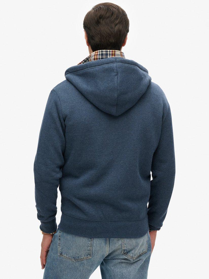 Product image 6 of 6, which shows Superdry Organic Cotton Vintage Logo Embroidered Zip Hoodie, Vintage Navy Marl, S