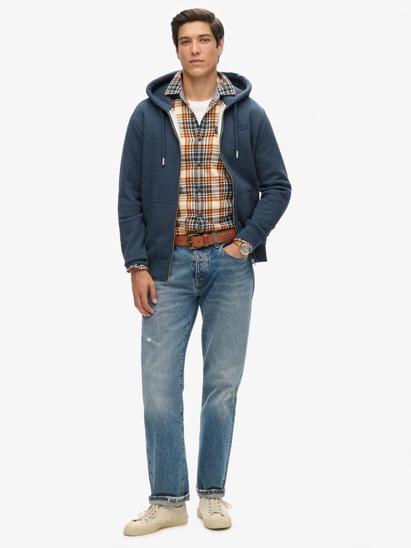 Product image 3 of 6, which shows Superdry Organic Cotton Vintage Logo Embroidered Zip Hoodie, Vintage Navy Marl, S