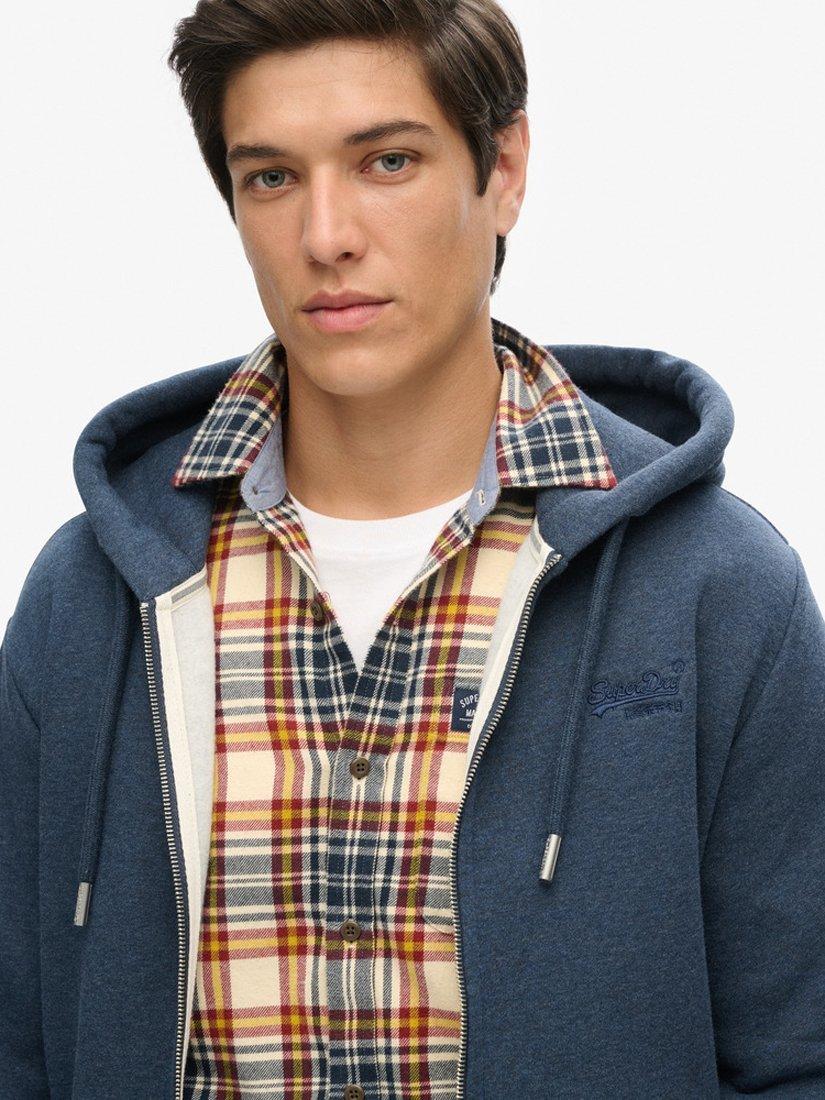 Product image 4 of 6, which shows Superdry Organic Cotton Vintage Logo Embroidered Zip Hoodie, Vintage Navy Marl, S