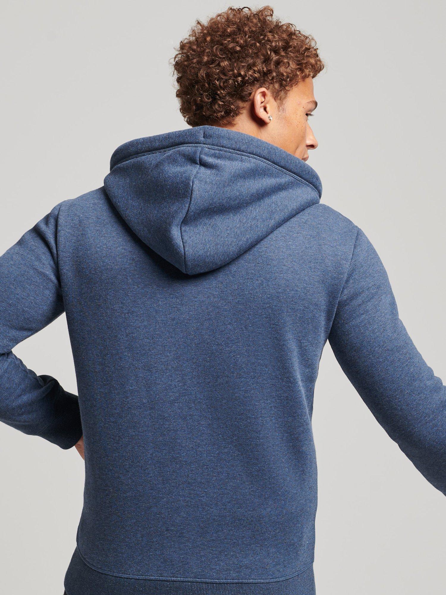 Product image 5 of 6, which shows Superdry Organic Cotton Vintage Logo Embroidered Zip Hoodie, Vintage Navy Marl, S