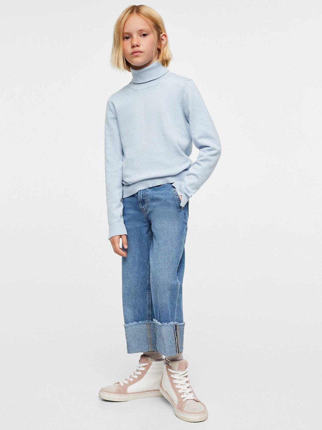 Mango Kids' Bella Roll Neck Jumper, Pastel Blue, 9-10 years