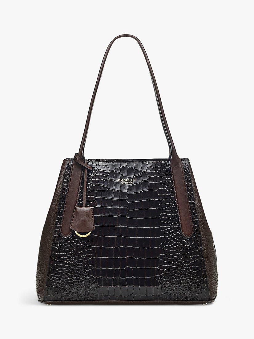 Radley Baylis Road 2.0 Leather Crocodile Shoulder Handbag, Dark Oak, One Size