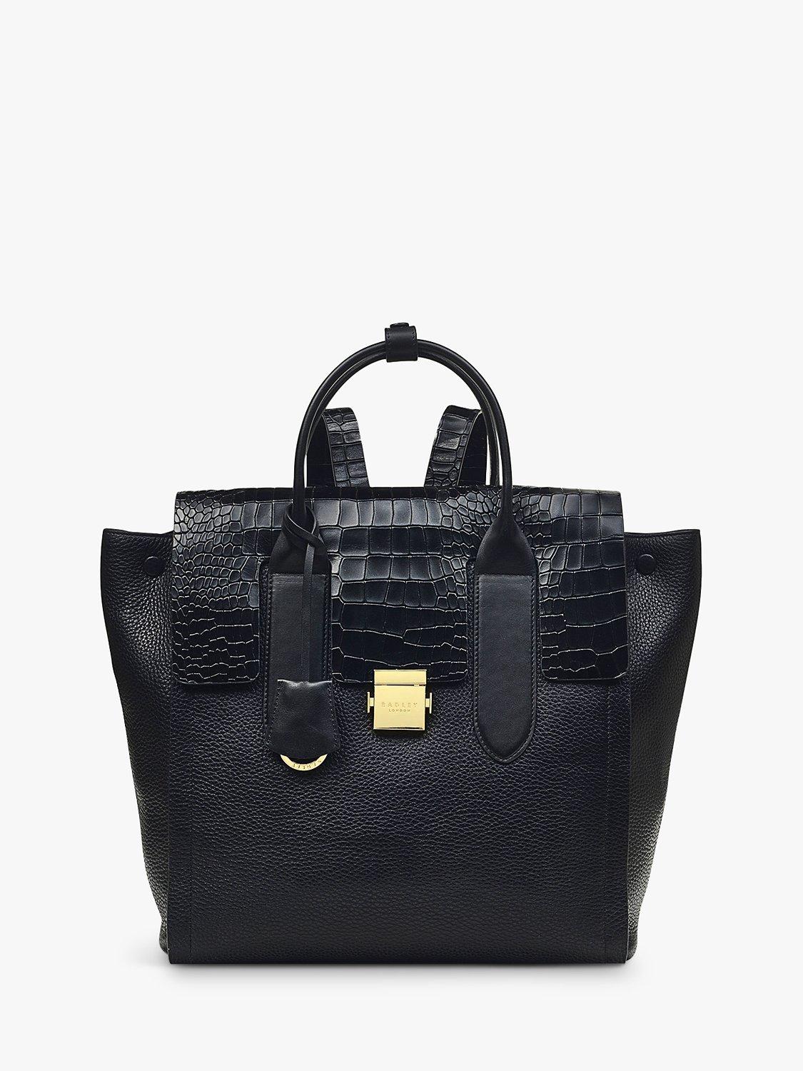 Radley Mayfair Lane Leather Contrast Croc Effect Flapover Backpack, Black