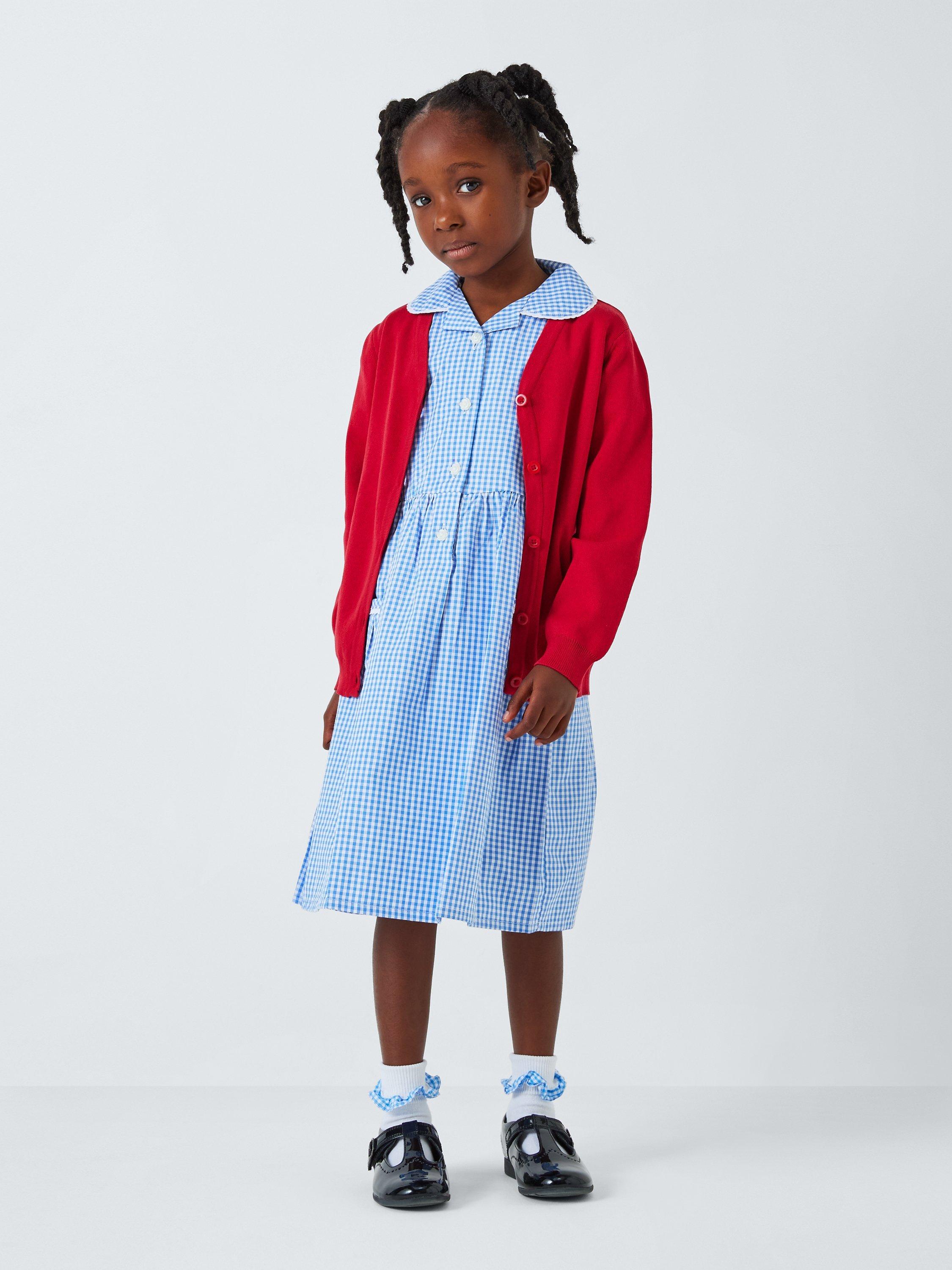 John Lewis Kids School Gingham Cotton A Line Dress Blue White