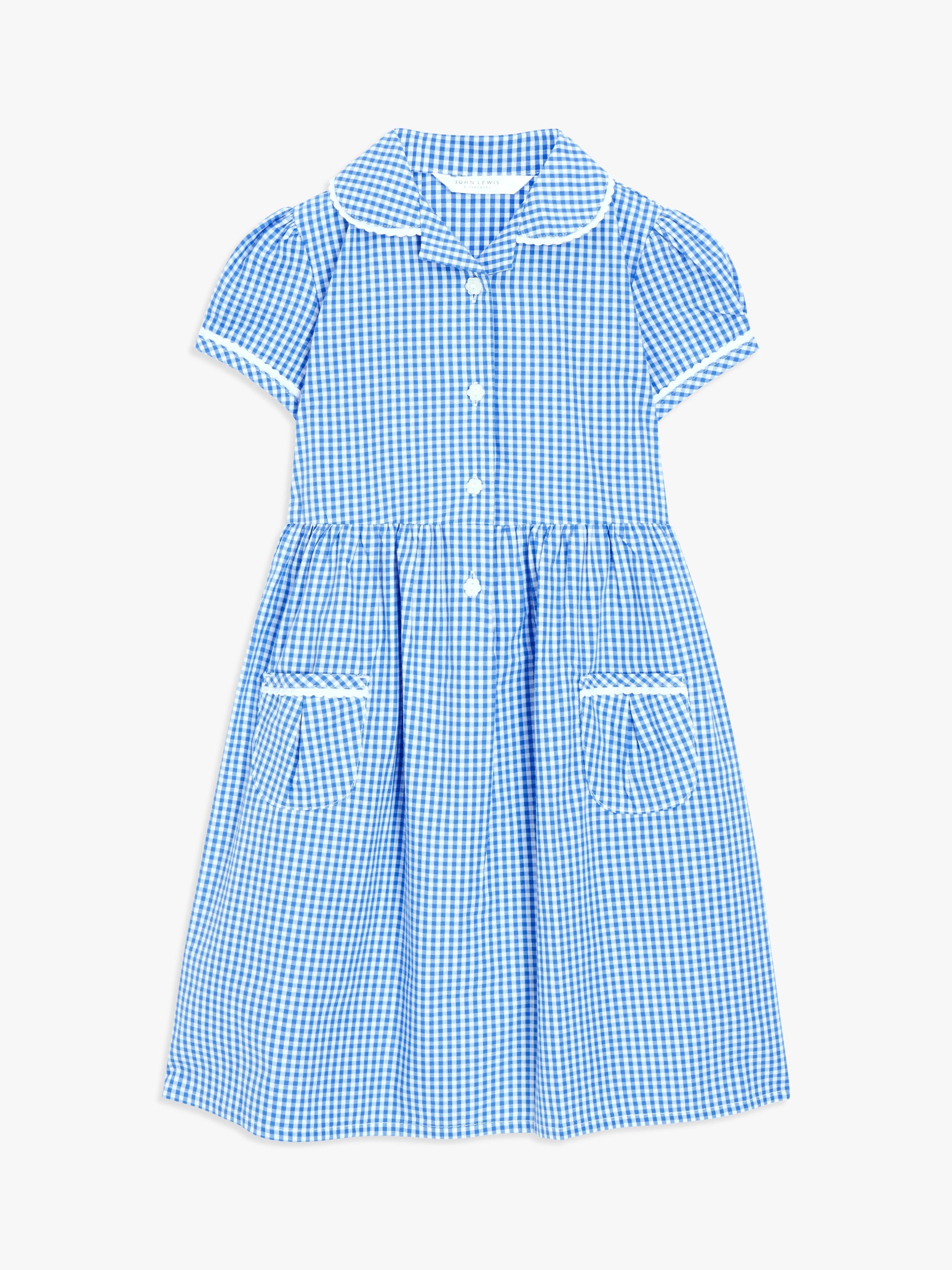 Product image 3 of 6, which shows John Lewis Kids' School Gingham Cotton A-Line Dress, Blue/White, 4 years
