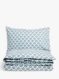 John Lewis Palmette Reversible Organic Slubby Cotton Duvet Cover Set, Lake Blue