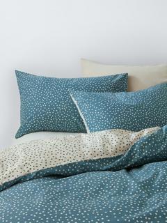 John Lewis Spots Double Reversible Duvet Cover Set, Blue/Stone