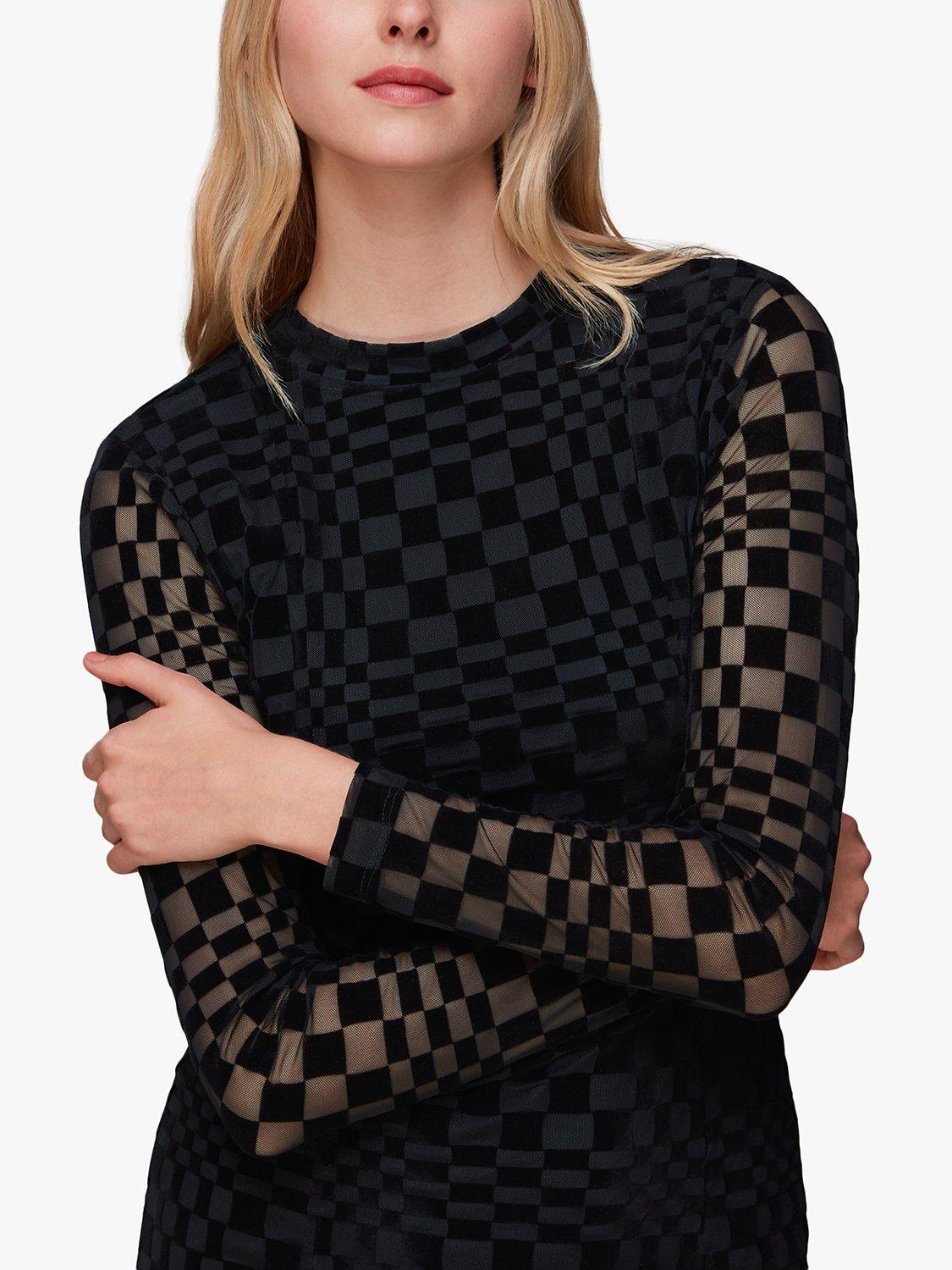 Product image 4 of 5, which shows Whistles Checkerboard Mesh Bodycon Midi Dress, Black, 6