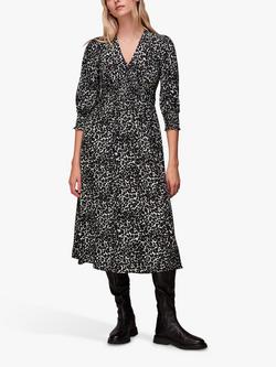 Whistles Leopard Print Shirred Dress, Black/Multi, Black/Multi