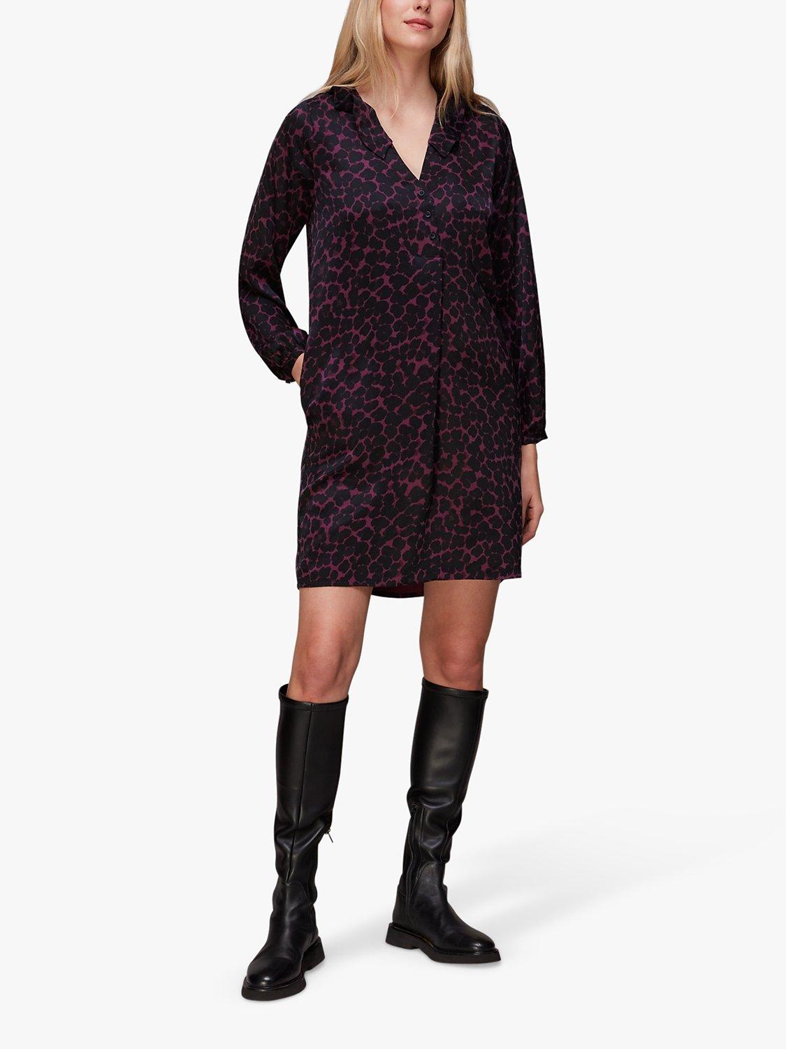 Whistles Smudge Animal Print Mini Dress, Pink/Multi