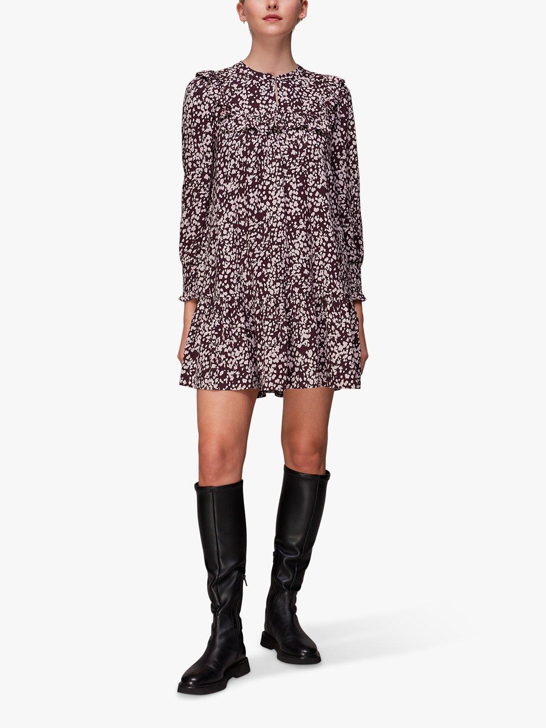Whistles Dashed Animal Flippy Dress, Burgundy/Multi