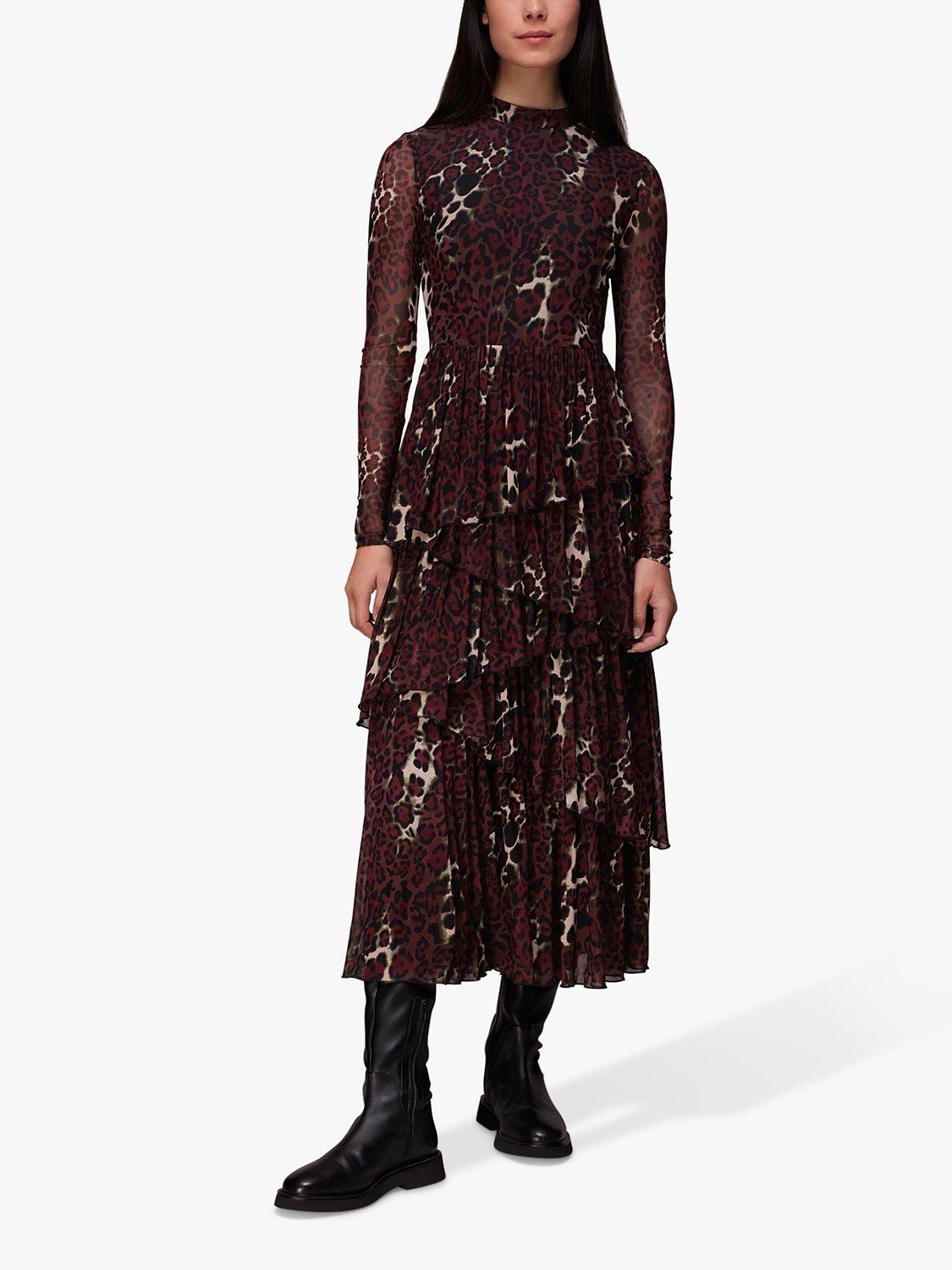 Product image 1 of 7, which shows Whistles Night Cat Tiered Mesh Dress, Plum, 6