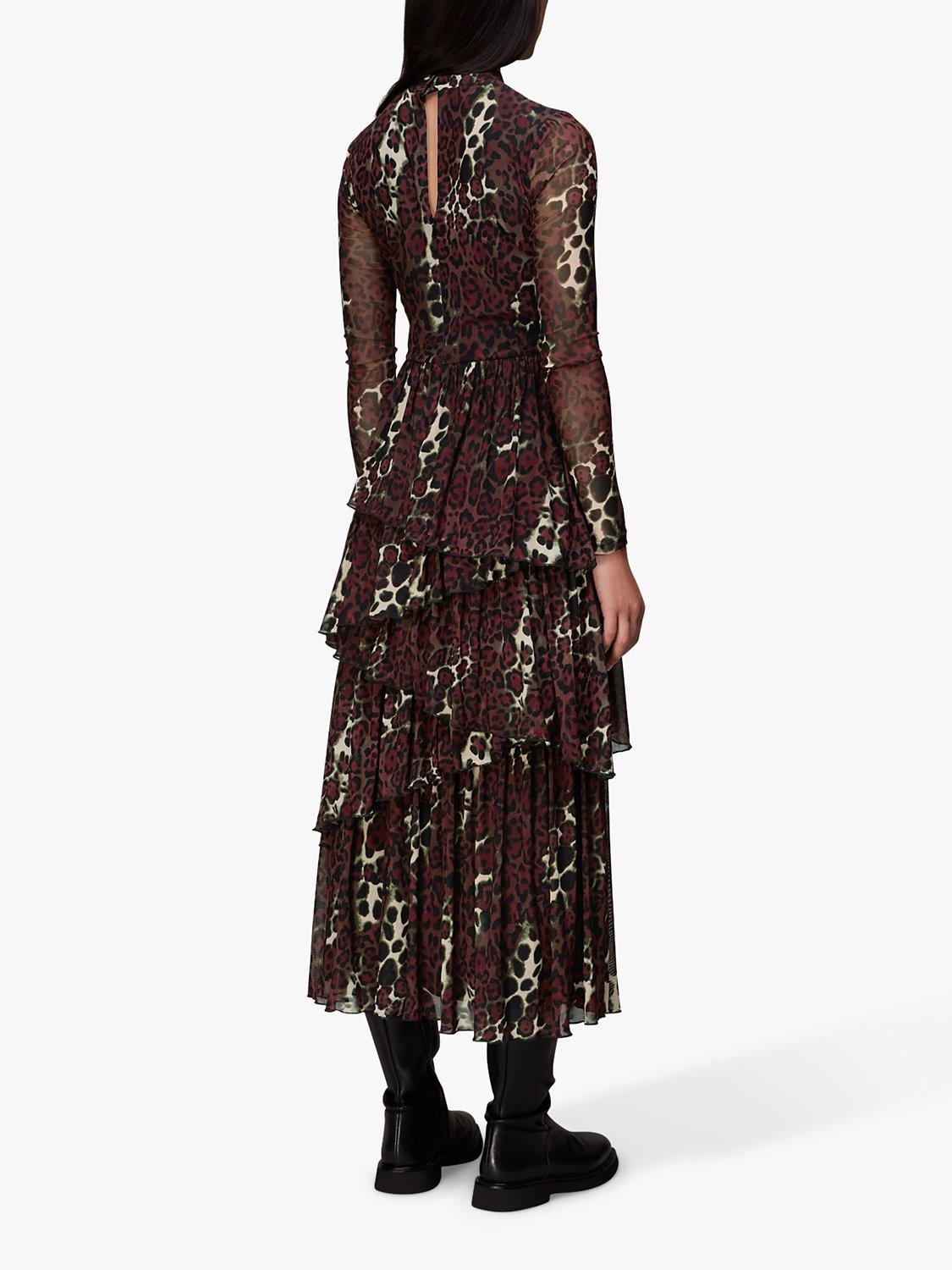 Product image 2 of 7, which shows Whistles Night Cat Tiered Mesh Dress, Plum, 6