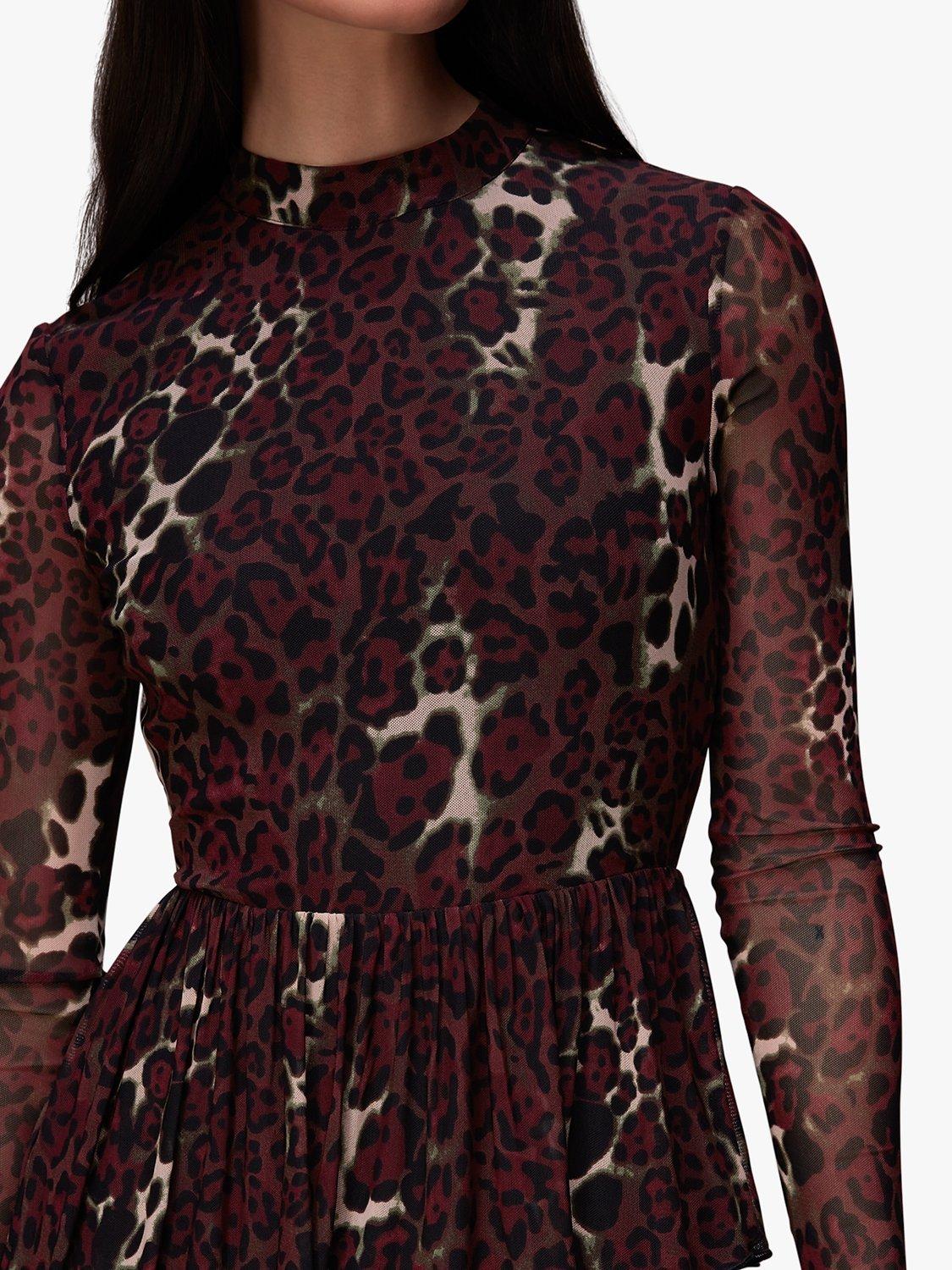 Product image 5 of 7, which shows Whistles Night Cat Tiered Mesh Dress, Plum, 6