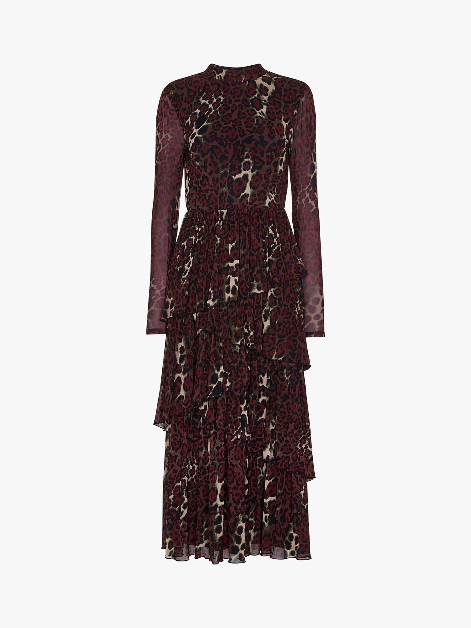 Product image 6 of 7, which shows Whistles Night Cat Tiered Mesh Dress, Plum, 6