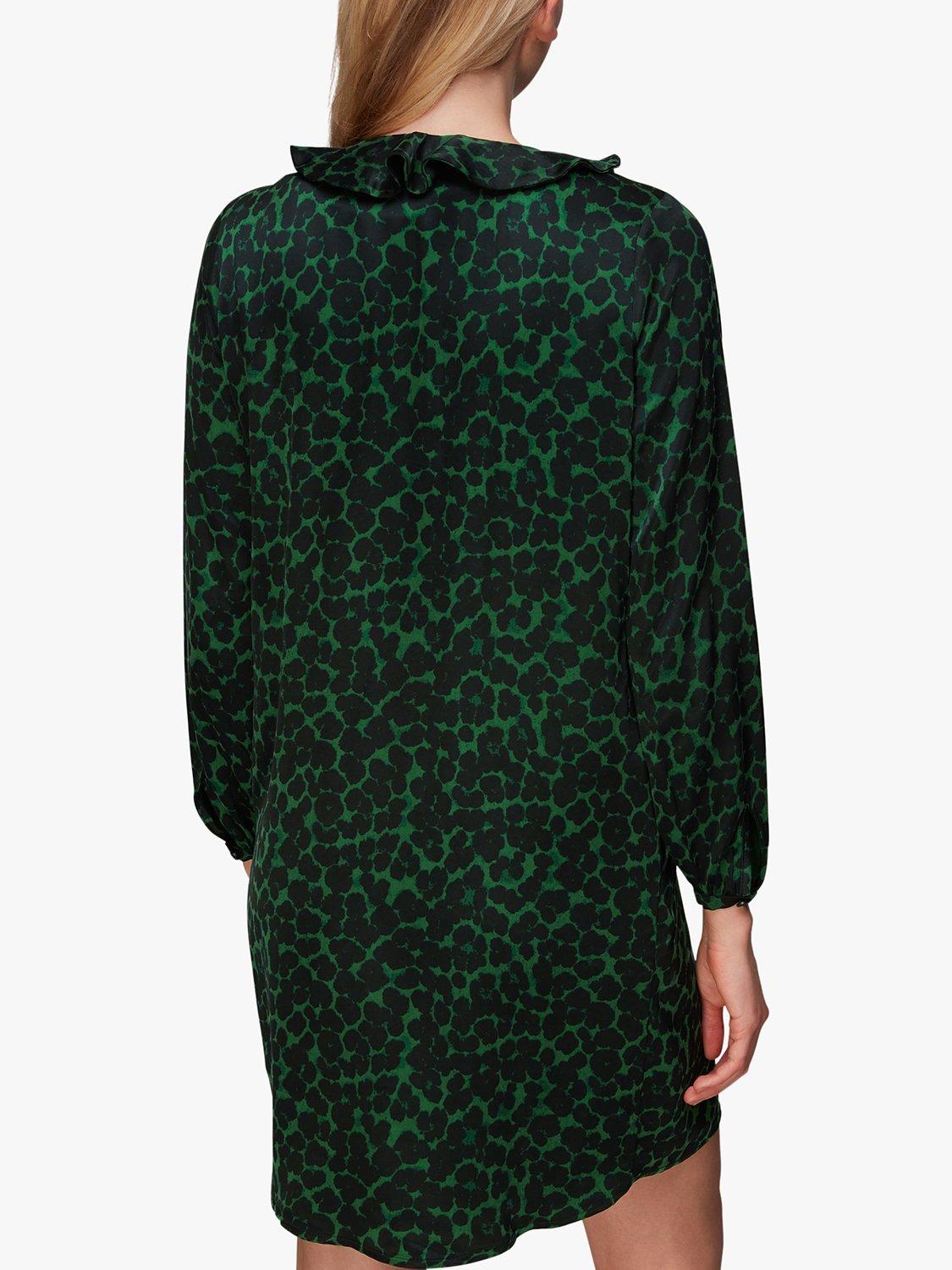 Product image 2 of 6, which shows Whistles Smudge Animal Frill Mini Dress, Green/Multi, XS