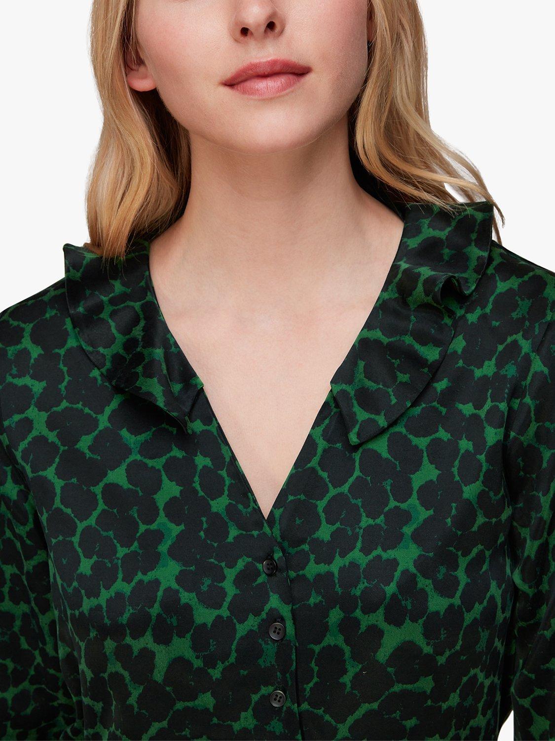 Product image 5 of 6, which shows Whistles Smudge Animal Frill Mini Dress, Green/Multi, XS