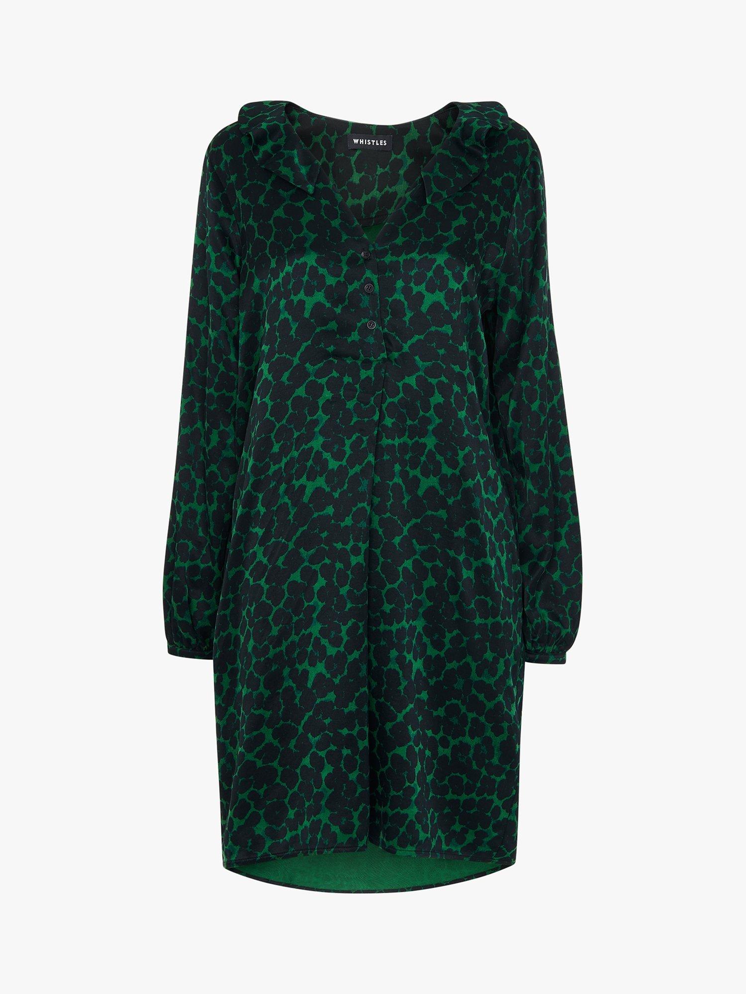 Product image 6 of 6, which shows Whistles Smudge Animal Frill Mini Dress, Green/Multi, XS